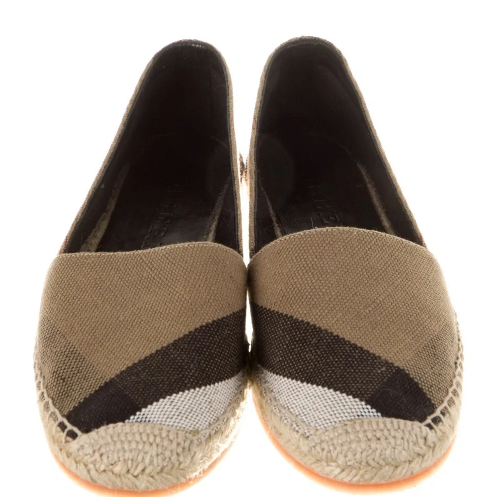 Burberry Neutrals House Check Pattern Canvas Espadrilles Size 8
